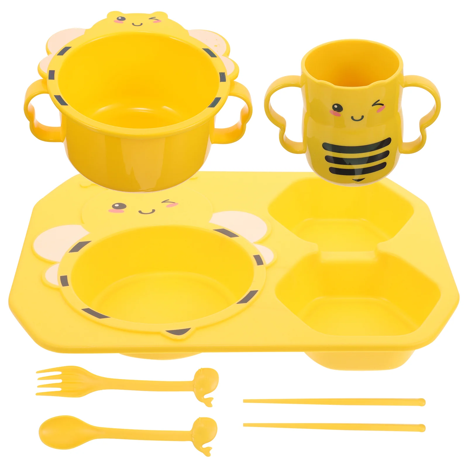 

Children's Tableware Serving Plate for Baby with Fork Spoon Utensils Dinner Cute Food Divided Toddler