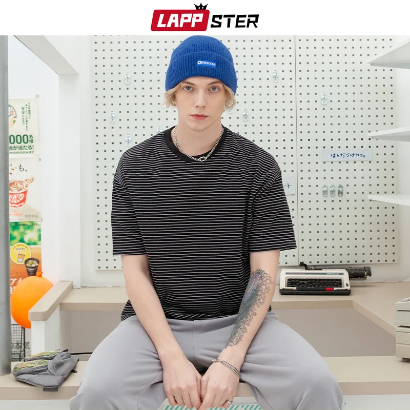 

Футболка хлопковая в черную полоску, оверсайз, в стиле Харадзюку