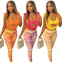 wishyear 2022 abstract print mesh leggings and cut out crop top 2 piece sets womens outfits summer sexy club wear dropshipping