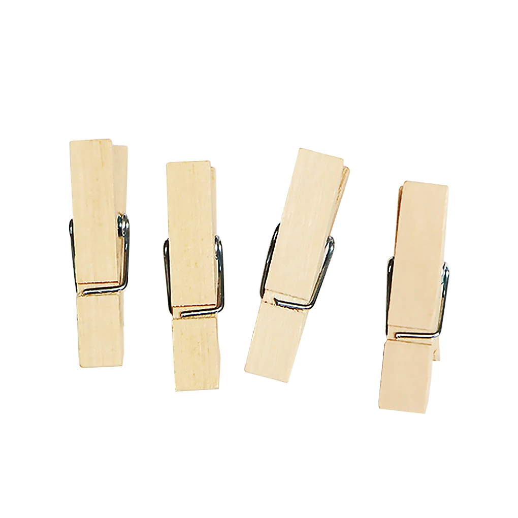 

100pcs Sealed Wooden Clip Photo DIY Hanging Clip Craft Photo Clip Food Storage Clip Yellow Thin Thread Twine Decoration Supplies
