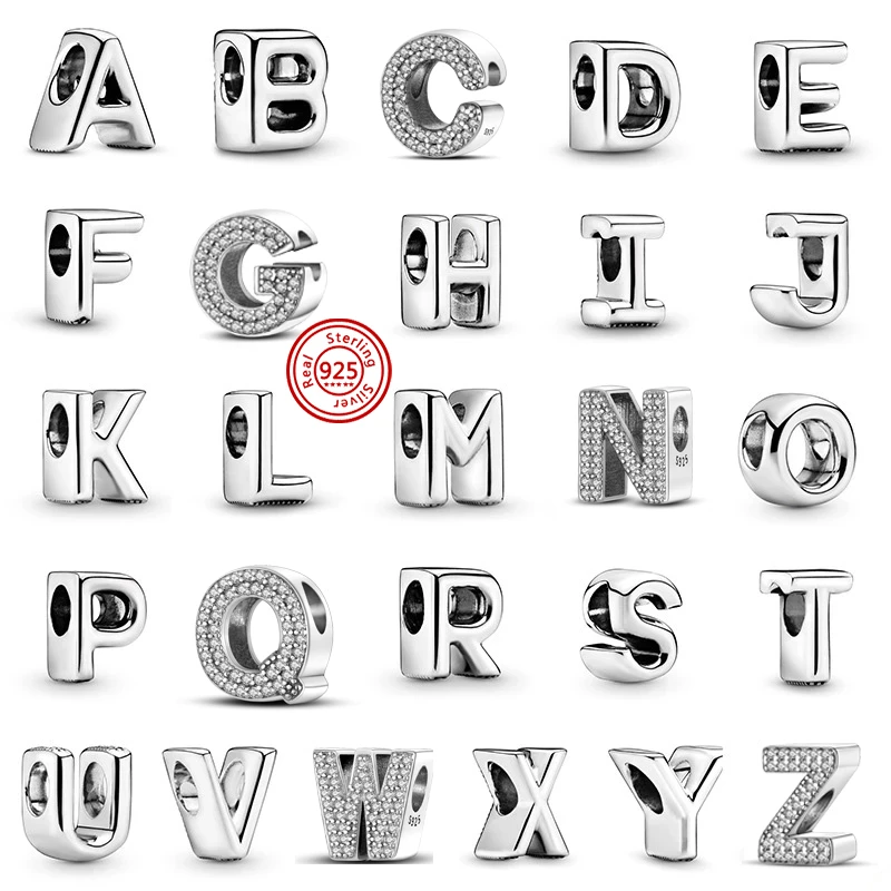 Купи New 26 Letter Charms Beads Pave Fit Original Pandora DIY Name Bracelet Solid 925 Silver Jewelry Accessories Unisex Special Gifts за 147 рублей в магазине AliExpress