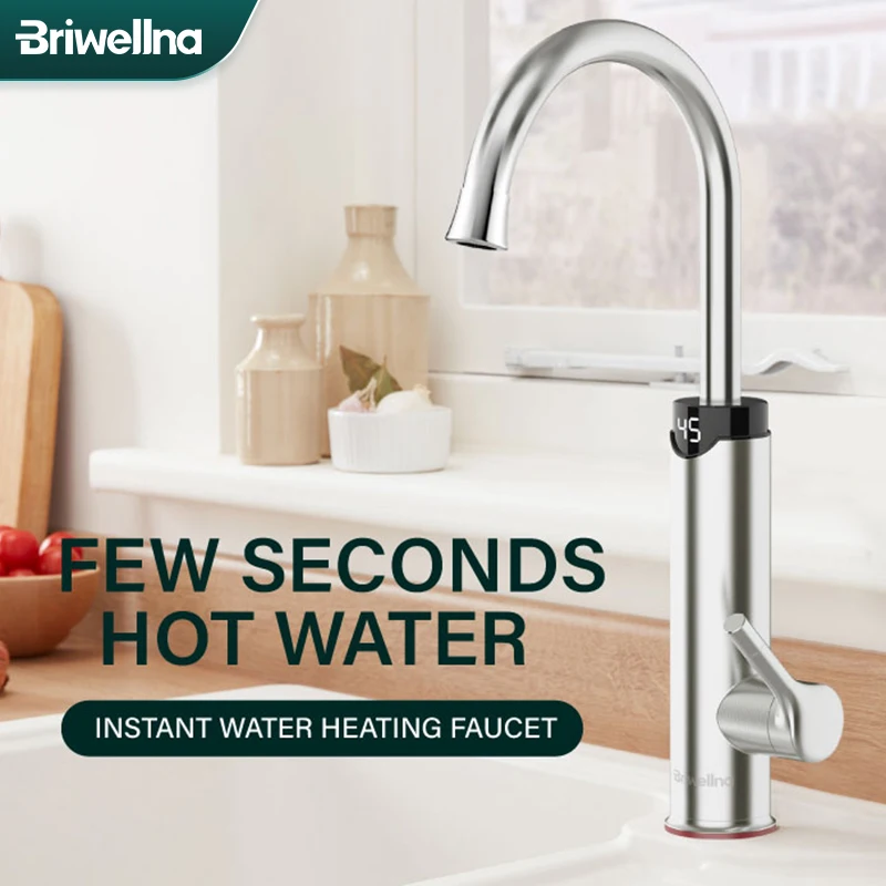 

Briwellna Electric Water Heater 220V 2 in 1 Kitchen Faucet 360°Swivel Cold and Hot Water Tap Tankless Flowing Heater Home Geyser