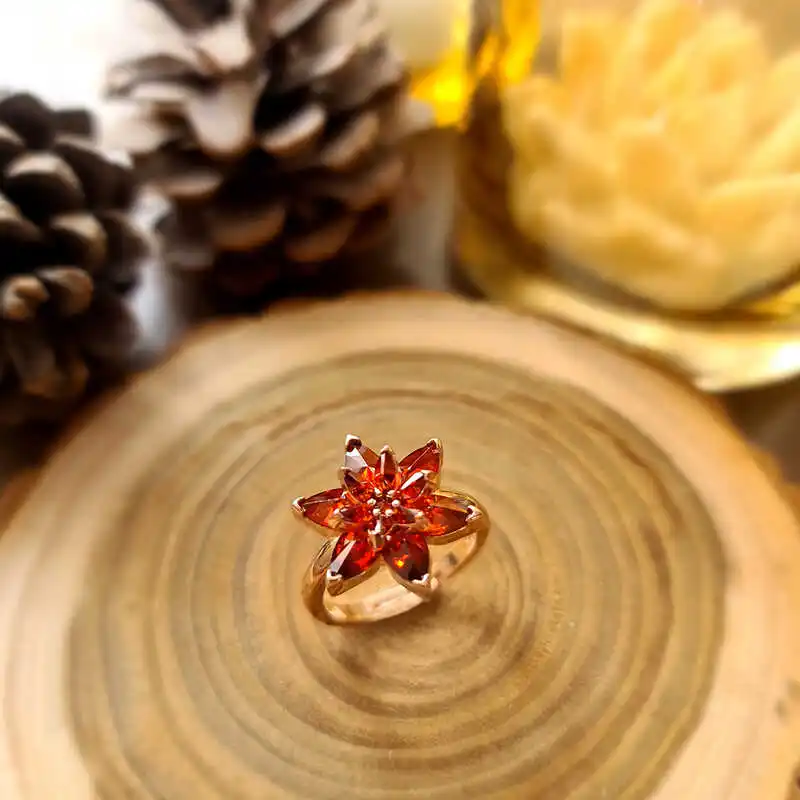 

Tevuli 925 Sterling Silver Red Lotus Flower Ring