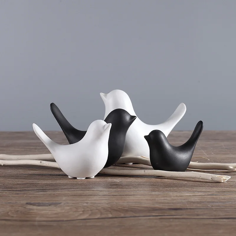 

Black and White Ceramic Bird Figurines Set, Home Decor Animal Sculptures and Statues Handmade Artware Gifts for Living Room, Bed