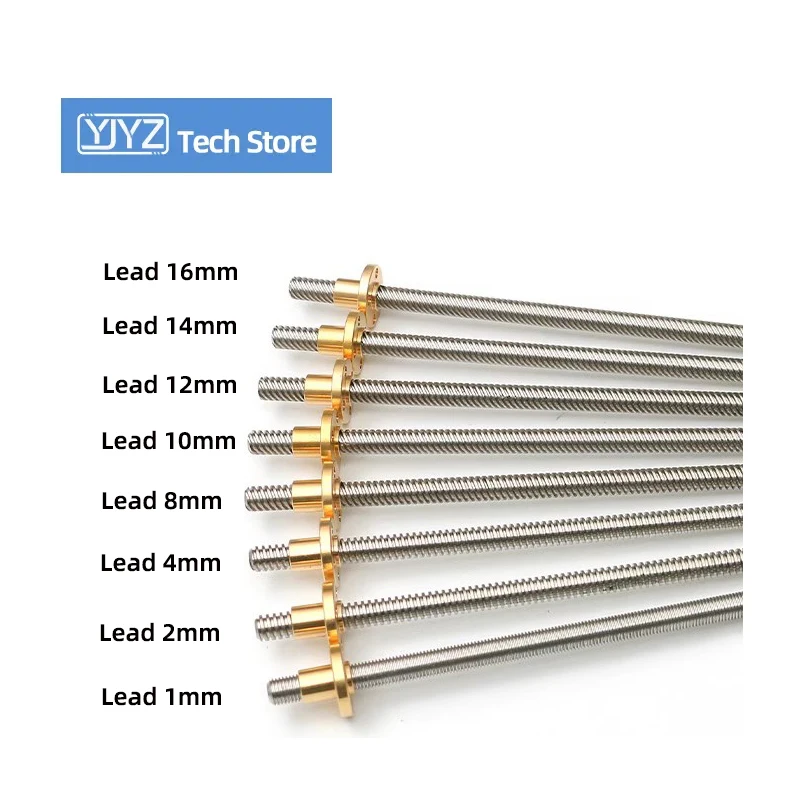 Большой свинцовый трапециевидный винт T8 * 1*2*4*8*10, длина гайки 100-1000 мм, запчасти для 3D-принтеров из нержавеющей стали для шагового двигателя, 1/2 шт.