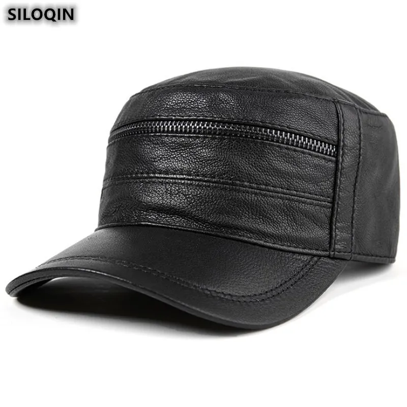 

Men's Leather Hat Snapback Military Hats Trend Autumn Winter Fashion First Layer Sheepskin Baseball Caps Brands Peaked Cap