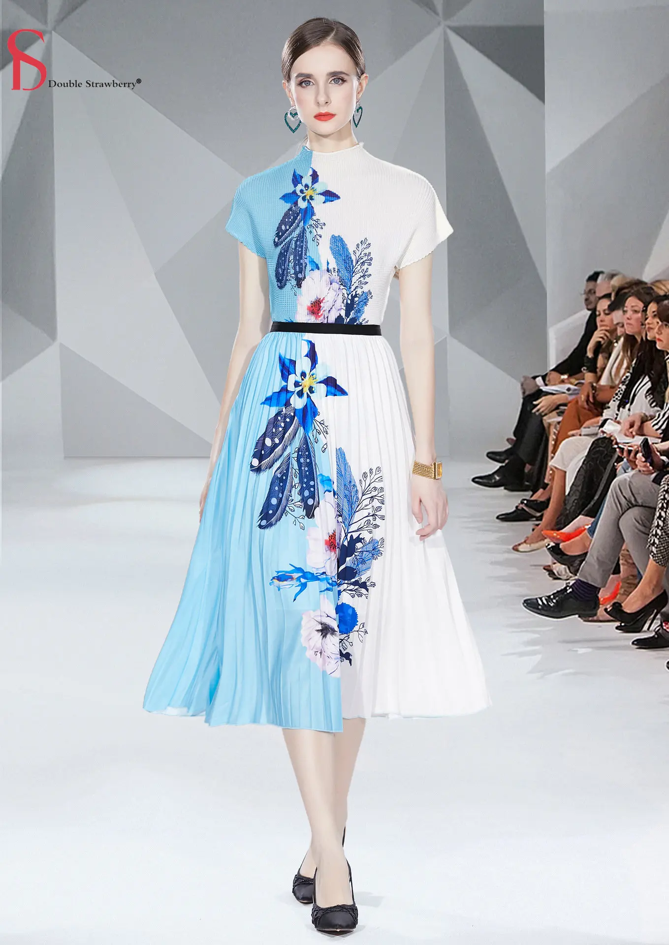 

Модные женские новые товары, плиссированная темпераментная тонкая рубашка + плиссированная юбка с принтом, комплект из двух предметов