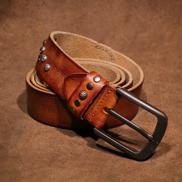 Handmade Men Leather Belt Designer Male Genuine Leather Belts Vintage