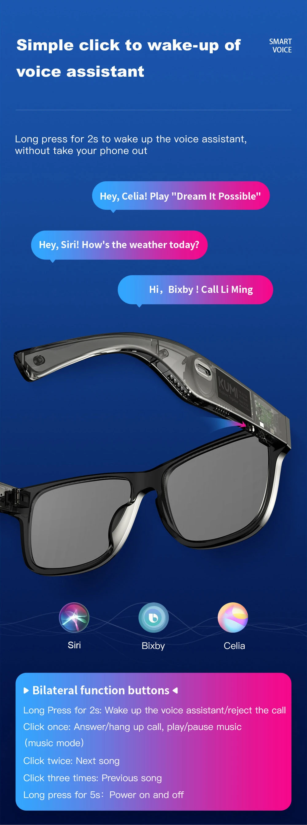 KUMI Meta V1 Smart Glasses Break Audio-visual Imagination Create Bluetooth glasses For Movie Game Video TV VR and AR enlarge
