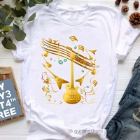 golden musical note guitar print tshirts women clothes 2022 hip hop music lover t shirt femme harajuku shirt streetwear t shirt