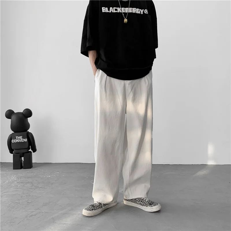 

Men's Korean Version Of The Trend Nine-point Jeans Straight Loose Bf Hong Kong Style Retro Pendant Wide-leg Pants