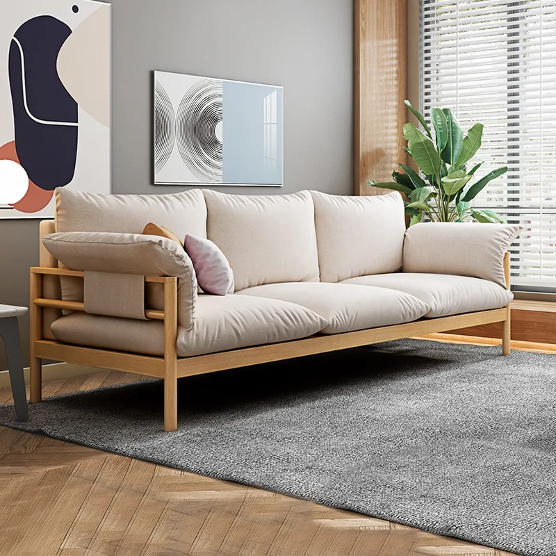 

Japanese sofa small family model original real wood wind living room household Nordic small three apartment cloth art small sofa