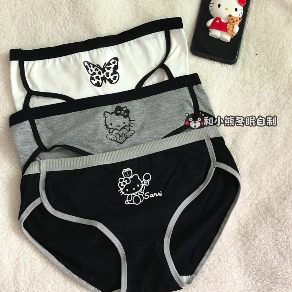 

3PCS Anime Hello Kitty Mid- Rise Underpants Kawaii Sanrioes Panties Female Butterfly Underwear Breathable Briefs Cotton Lingerie
