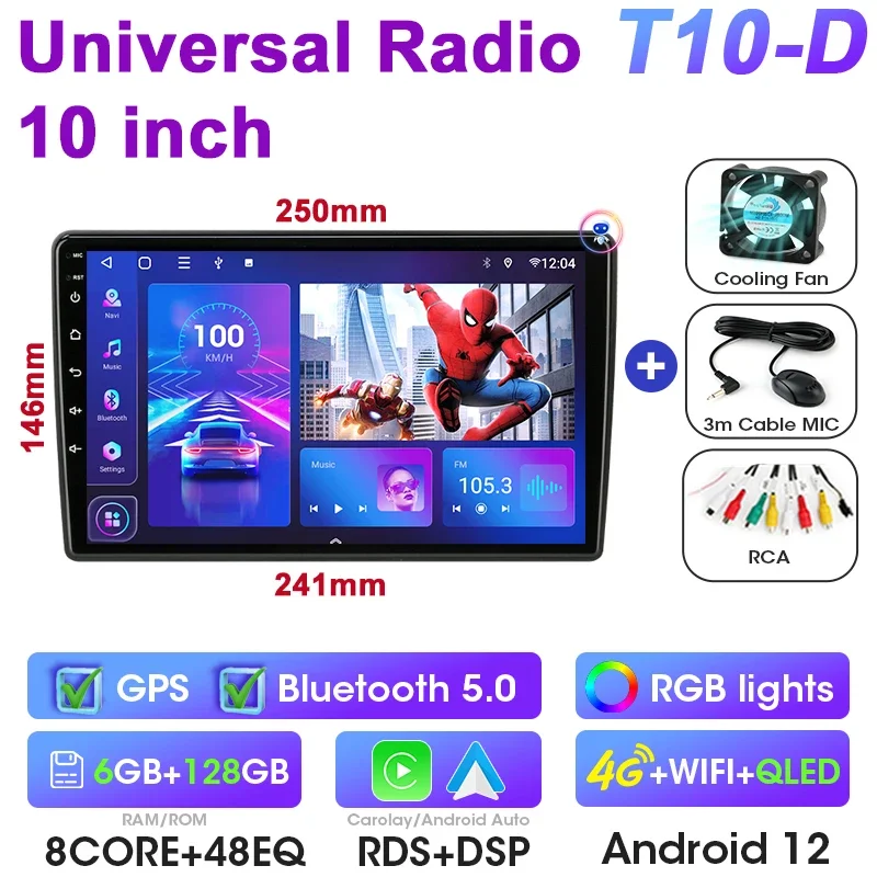 

Универсальный 9/10,1-дюймовый 2 Din Android 12, автомобильный радиоприемник, мультимедийный видеоплеер, навигация, GPS, 4G, стерео для Nissan Kia Honda Toyota VW