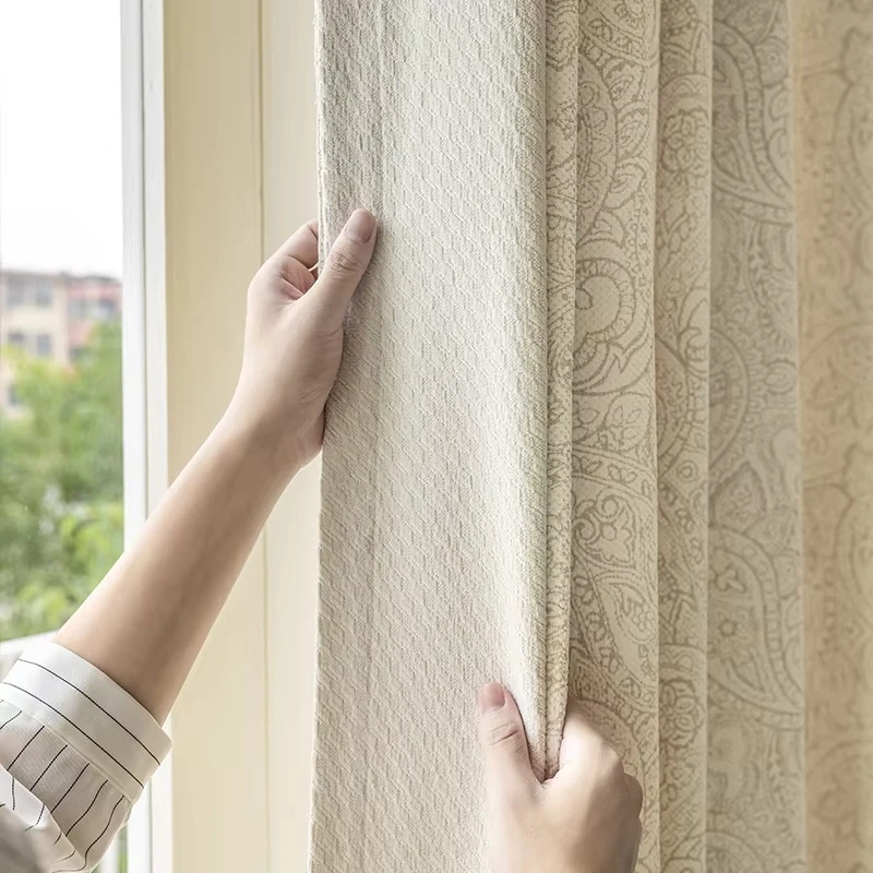 YOULING Жаккардовые шторы из полиэстера кремового цвета |