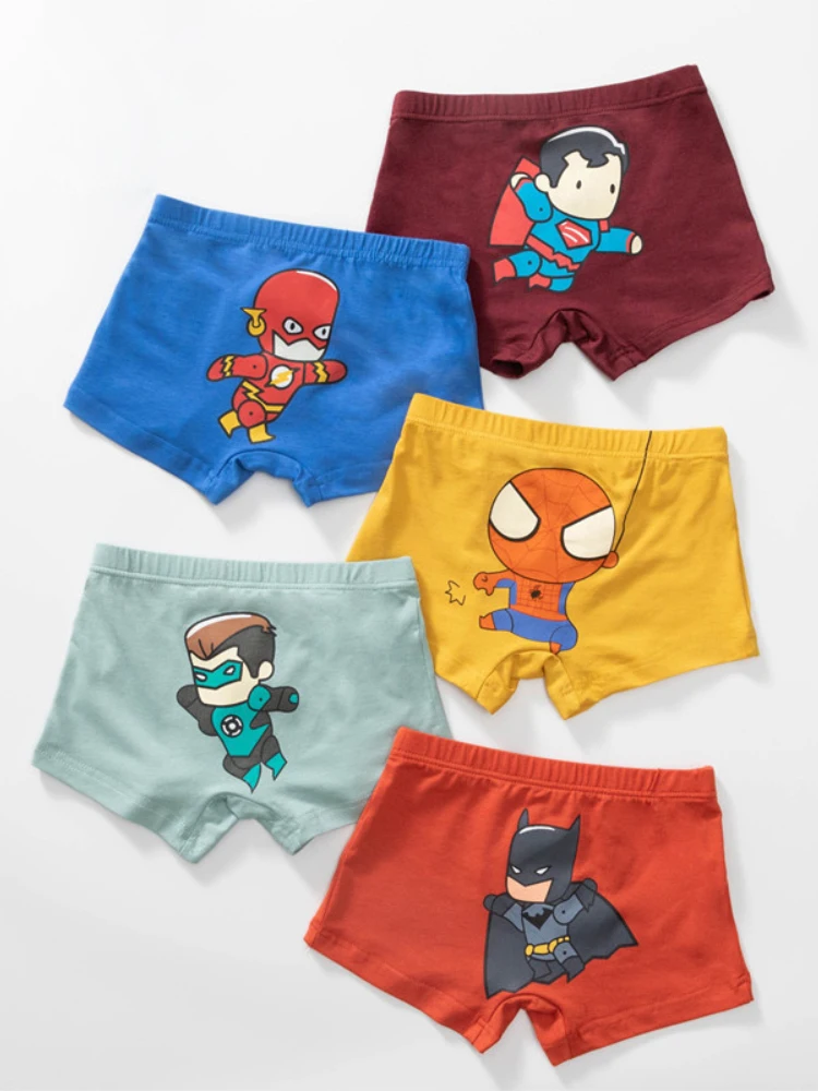 LJMOFA 5pcs 3-14T Cute Kids Boys Underwear Cartoon Pattern Safety for Skin Breathable Comfortable Children Boxer Panties B114