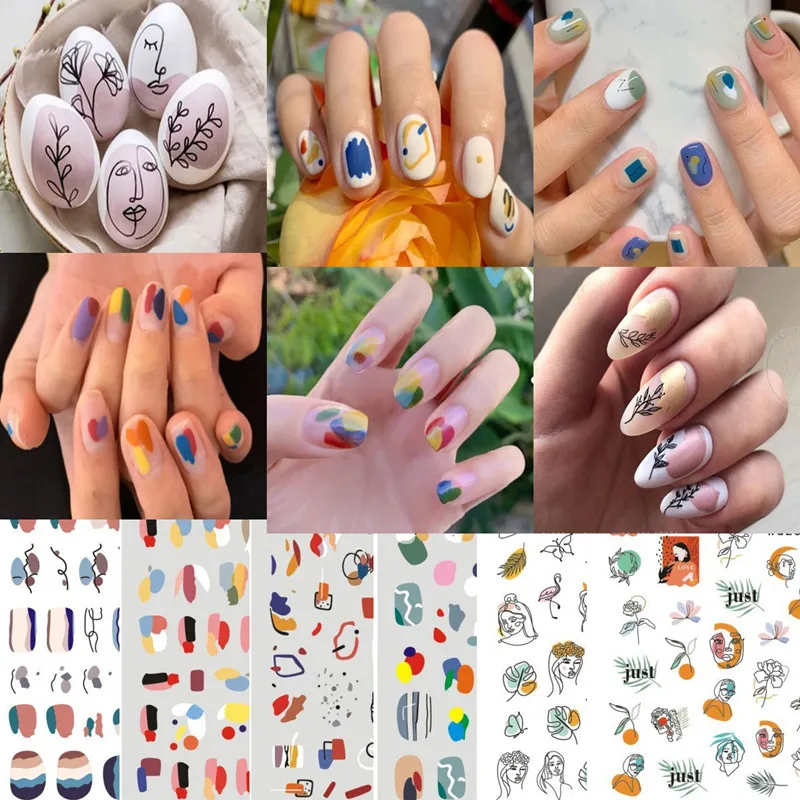 

1 PC Abstract Face Flower Design Nail Art Sticker 3D Self Adhesive Decal Slider DIY Decoration Tools WG468