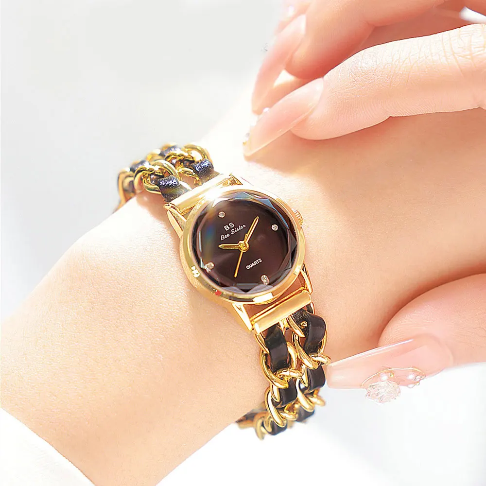 

Часы наручные женские кварцевые с маленьким циферблатом, роскошные элегантные, в стиле ретро, с защитой от царапин, с цепочкой и ремешком, черные, золотые