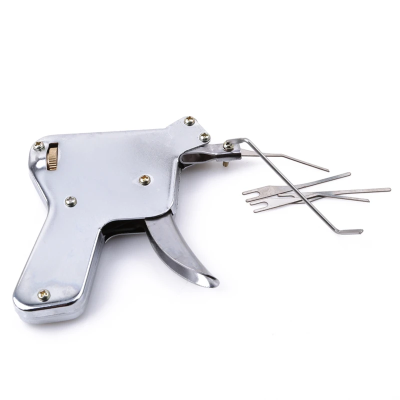 

Strong steel lock gun can be used to open most pin locks or dual rail locks Wide range of convenient tools Portable tool set