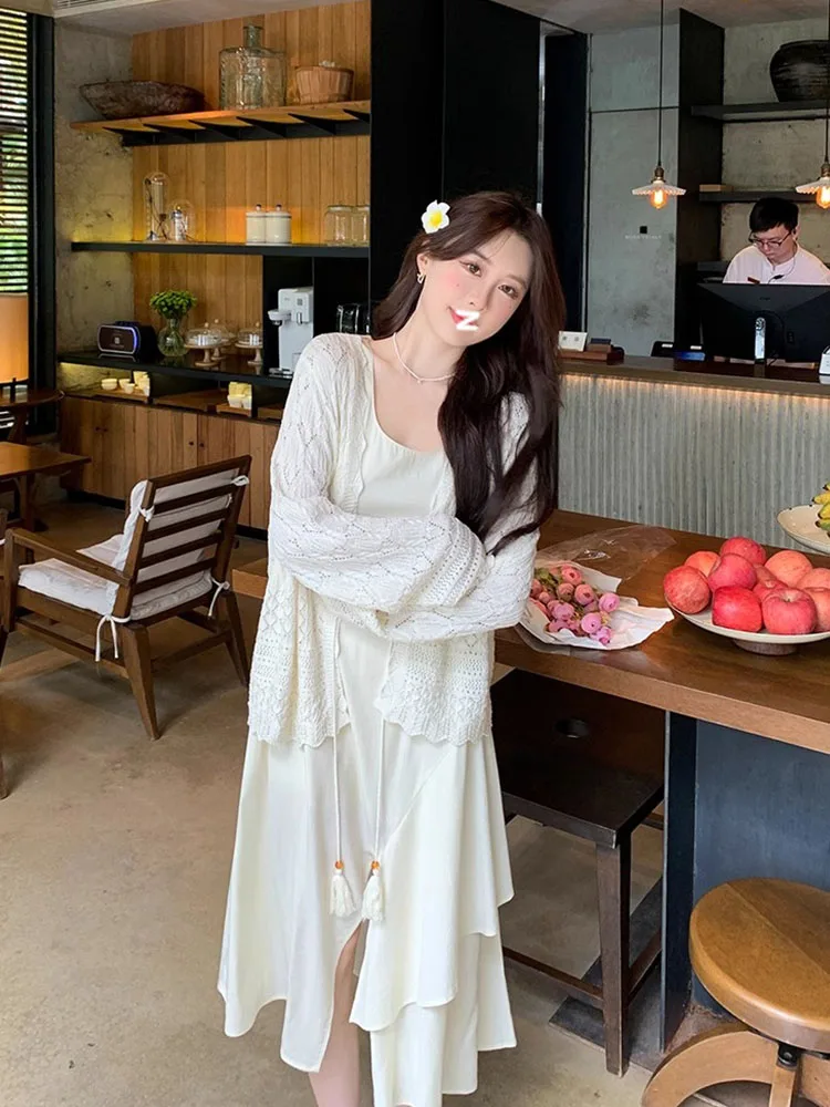 Женский вязаный кардиган с V-образным вырезом элегантный простой свободный