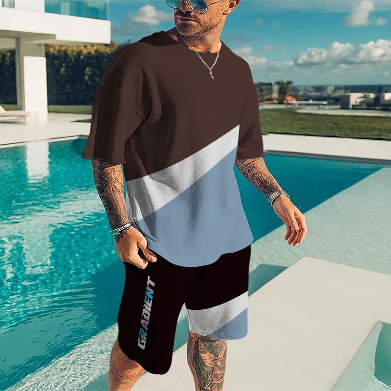 

Men's Summer Fashion Suits Sets Chandals Man Clothing Outfit Breathable Sports Suit Male Shorts Short Sleeve 2 Piece Set