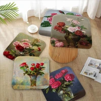 flowers rose round seat pad household cushion soft plush chair mat winter office bar cushion pads
