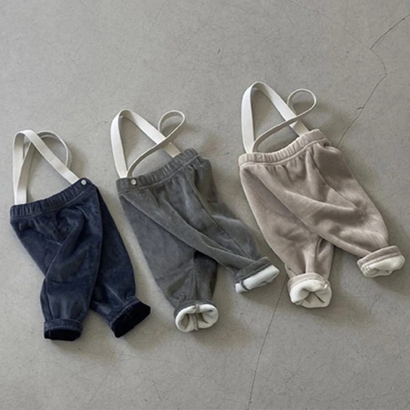 

Новый Зимний Детский комбинезон HAYANA, теплые однотонные шаровары из флиса для малышей, верхняя одежда для младенцев