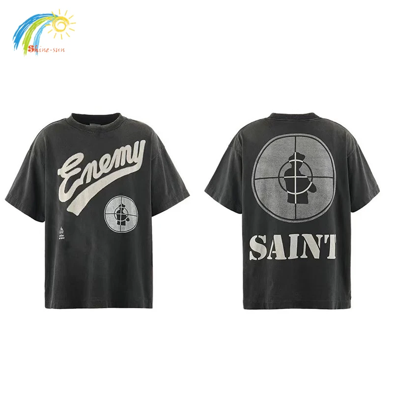 Винтажная потертая черная футболка в стиле хип-хоп лучшего качества хлопковая