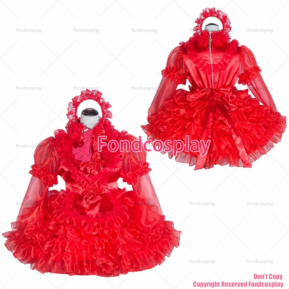 

tailor-made sexy adult dressing cross maid sissy short french lockable red organza satin dress uniform tv/cd[g4016]