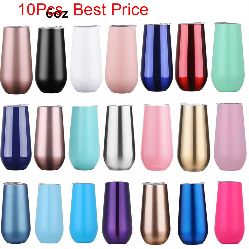 

10Pcs/lot Wine Cup Champagne Beer 6oz Cold Hot Mini Termos Tumbler Stemless Rose Gold Stainless Tumbler Insulated Thermos