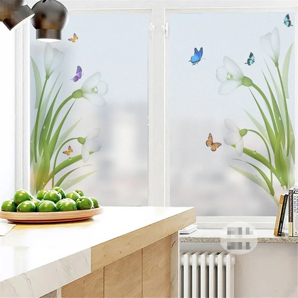 

Privacy Windows Film Decorative Morning Glory Stained Glass Window Stickers No Glue Static Cling Frosted Window Film Window Tint