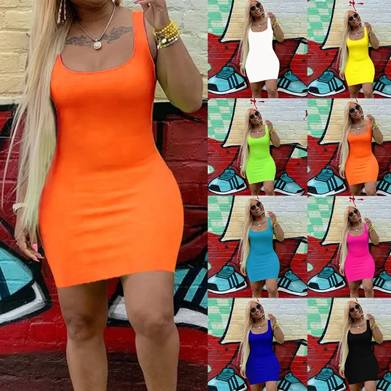 

Summer Solid Suspender Dress Sexy Casual Bodycon Dress for Woman 2022 Club Party Mini Dress Cheap