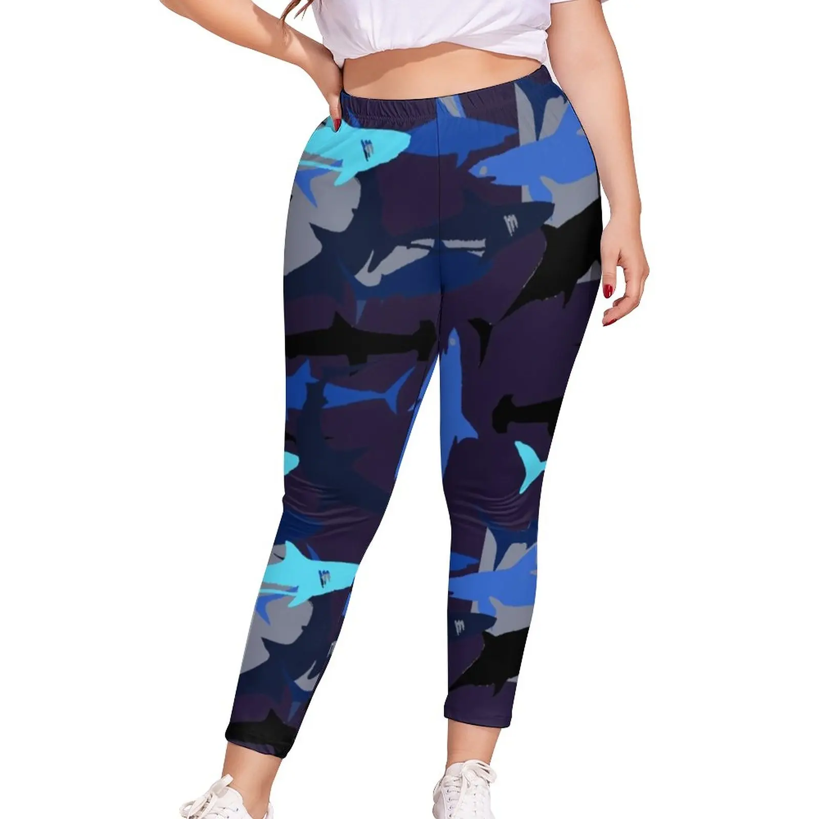 

Abstract Shark Leggings Colorful Animal Print Sweet Leggins Womens Gym Sports High Wasted Graphic Pants Large Size 5XL