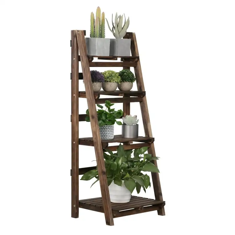 

Wood A-frame Fir and Metal Planter & Stand Set Multiple Flower Pot Holder Shelf