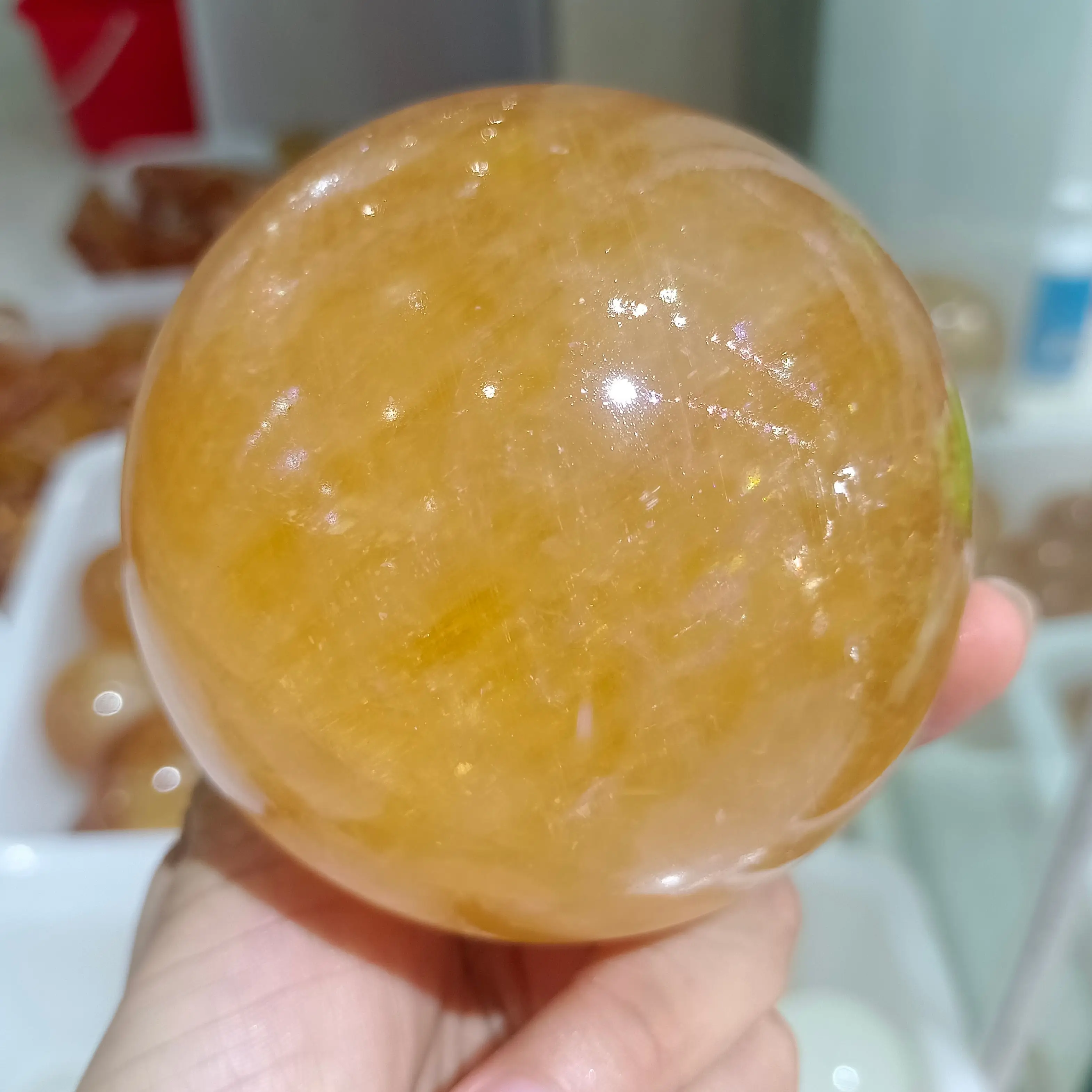 

Natural Honey Calcite Ball Hand Polished Crystal Energy Healing Home Office Decoration Craft Gifts Mineral Ornaments