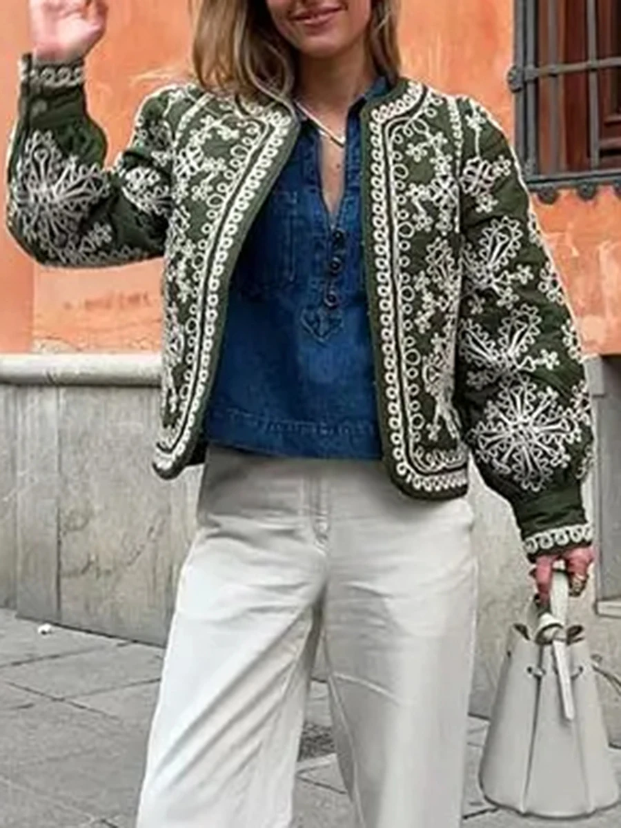 Женская легкая Повседневная куртка с цветочным принтом и длинными рукавами