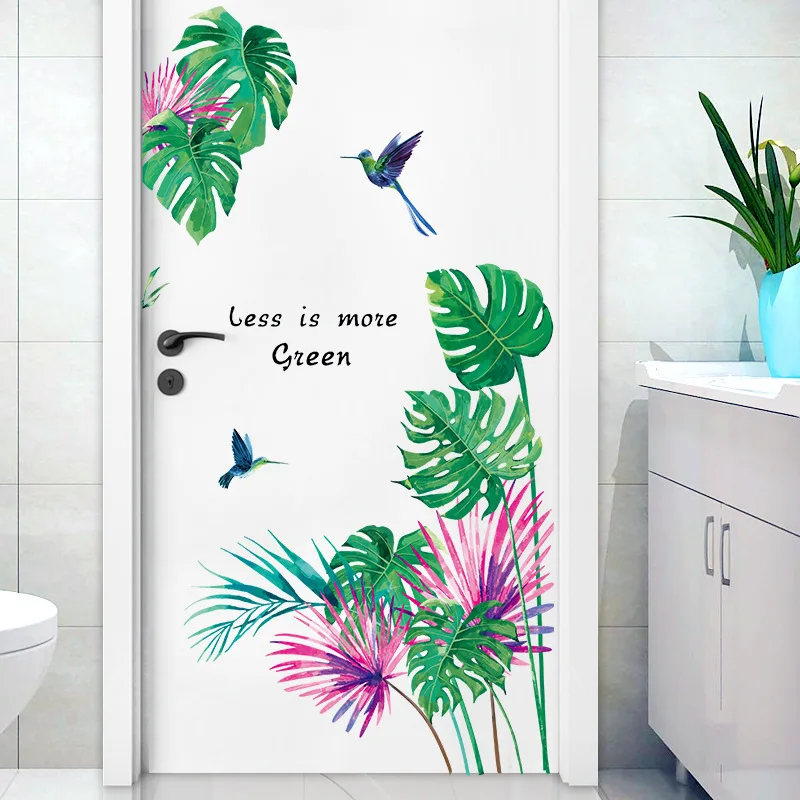 

Fresh Tropical Green Plants and Birds Wall Stickers for Bedroom Entrance Door Cabinet Wall Decoration Wallpaper Art Decals