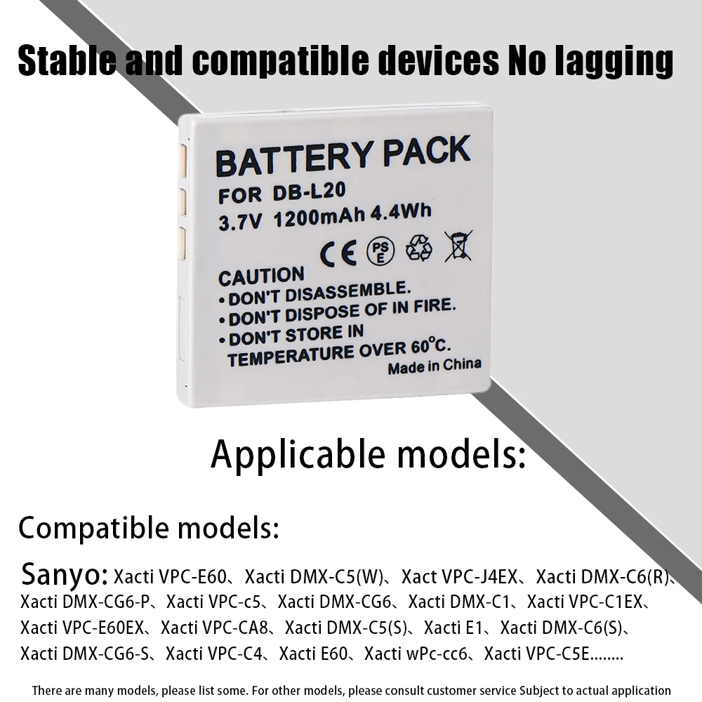 Фото Аккумулятор DB-L20 DBL20 для Sanyo Xacti DMX-C1 C4 C5 C6 CA6 CA65 CA8 CA9 CG5 CG6 CG9 DSC-C4 C5 E6 J4 VPC-C1 C4 C40 Аккумуляторы №2