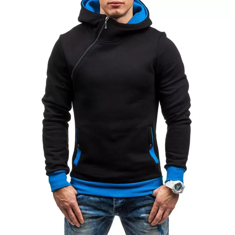 

Autumn Men's Hoodies Sweatshirts New Slim and Thick Pullover for Male Diagonal Zipper Hoodie Sweatshirt
