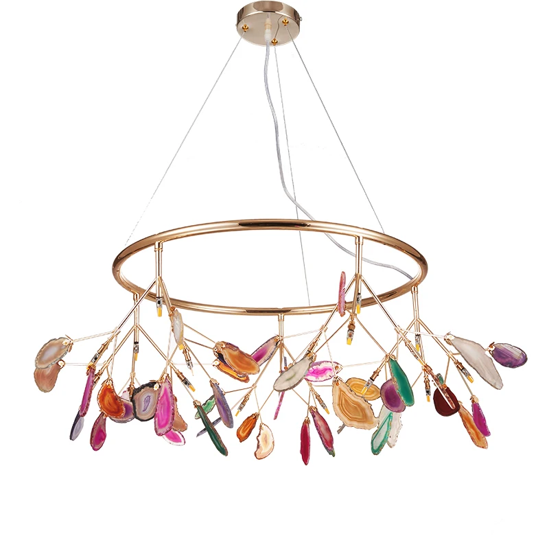 

LED Modern Suspension Nodic Style Multicolor Agate Chandelier Newest Design Hanging Lamp Home Decor Living Room Dining Room