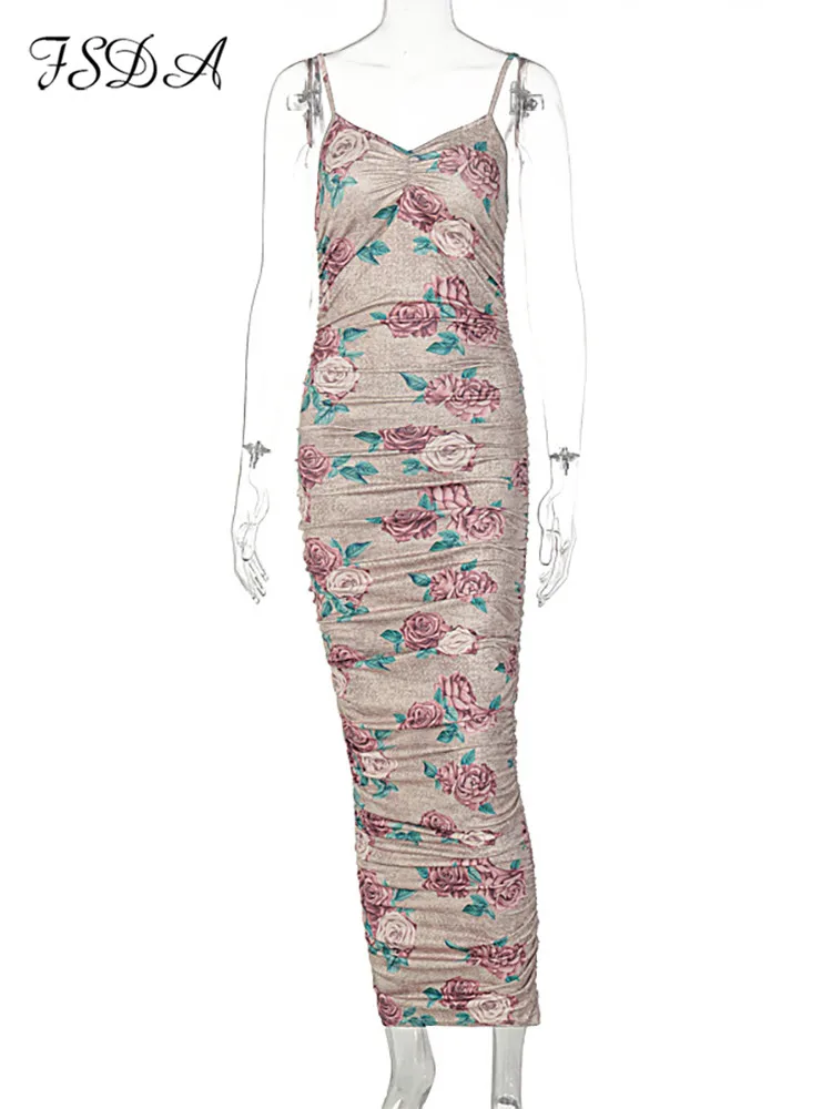 Сексуальное облегающее платье FSDA на бретелях-спагетти с V-образным вырезом