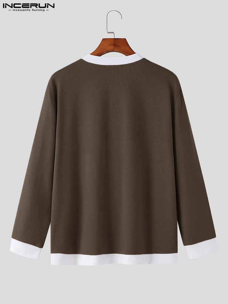 INCERUN Tops 2023 Korean Style New Men Fashion Patchwork Blouse Casual Streetwear Male Long Sleeve Cardigan Pocket Shirts S-5XL