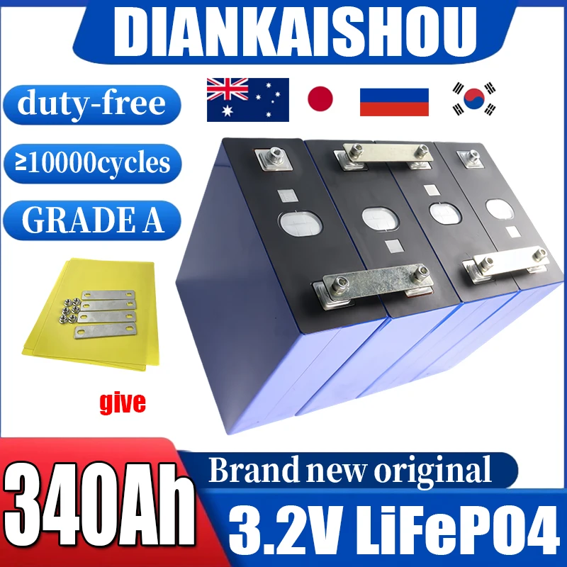 Фото Аккумулятор LiFePO4 3.2V Grade A 340Ah, новый, с высокой скоростью разряда, для автодомов, кемпинга, лодок, яхт, гольф-каров, солнечных систем, DIY проектов, 12V 24V 48V элементы. №1