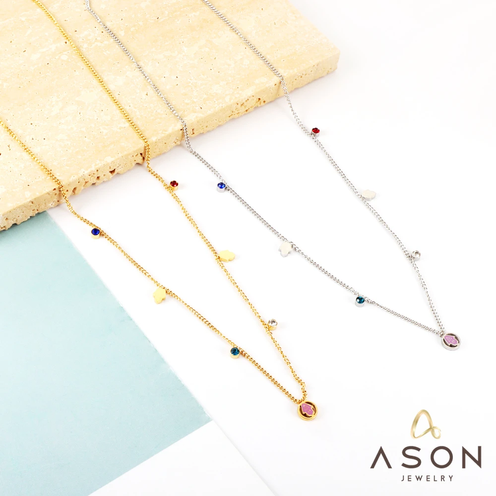 

ASONSTEEL Vintage Round Cubic Zirconia Palm Accessories Pendant Necklace Gold Color Stainless Steel For Women Jewelry Chokers