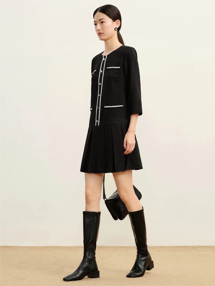 Qizi Anna Kou темпераментное французское платье изящное с круглым вырезом элегантное