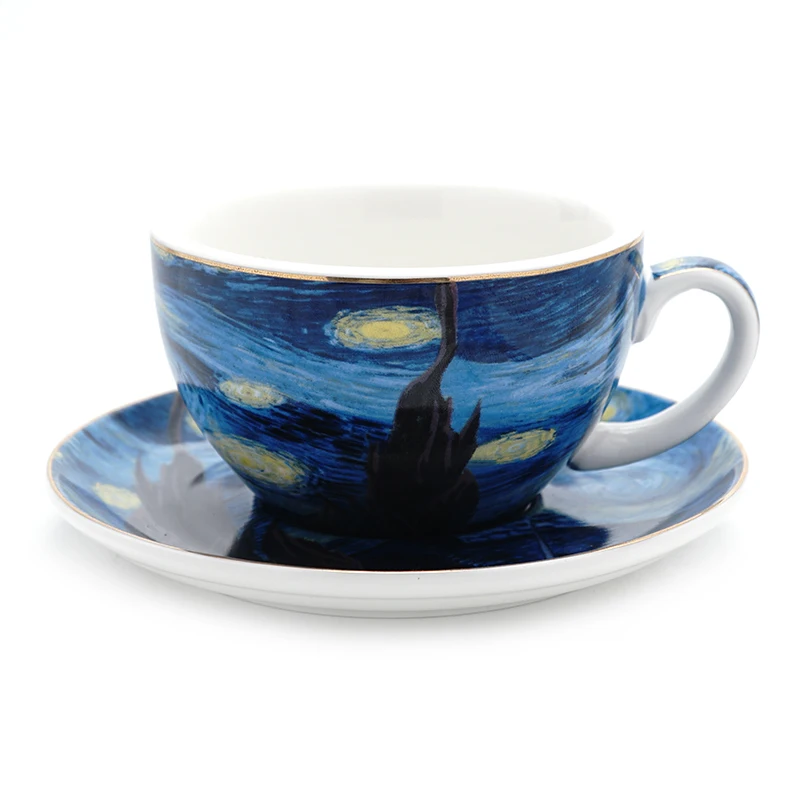 

Van Gogh starry sky European style small luxury coffee cup and plate set latte drawing cup cappuccino afternoon tea mug