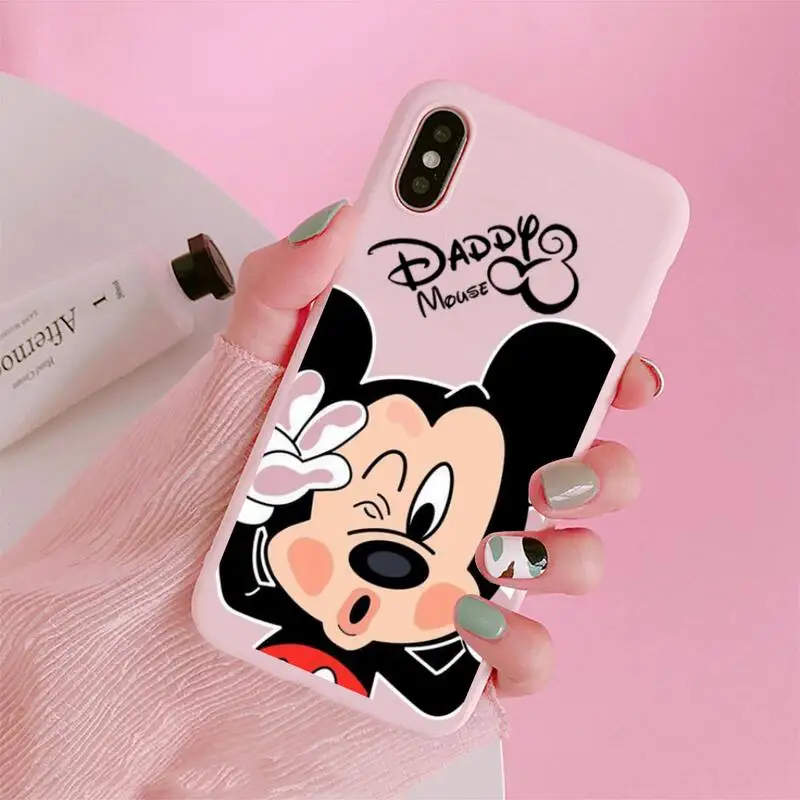 Mickey and Minnie Mouse Phone Case For iphone 13 12 11 Pro Max Mini XS 8 7 6 Plus X SE 2020 XR Matte Candy Pink Silicone cover