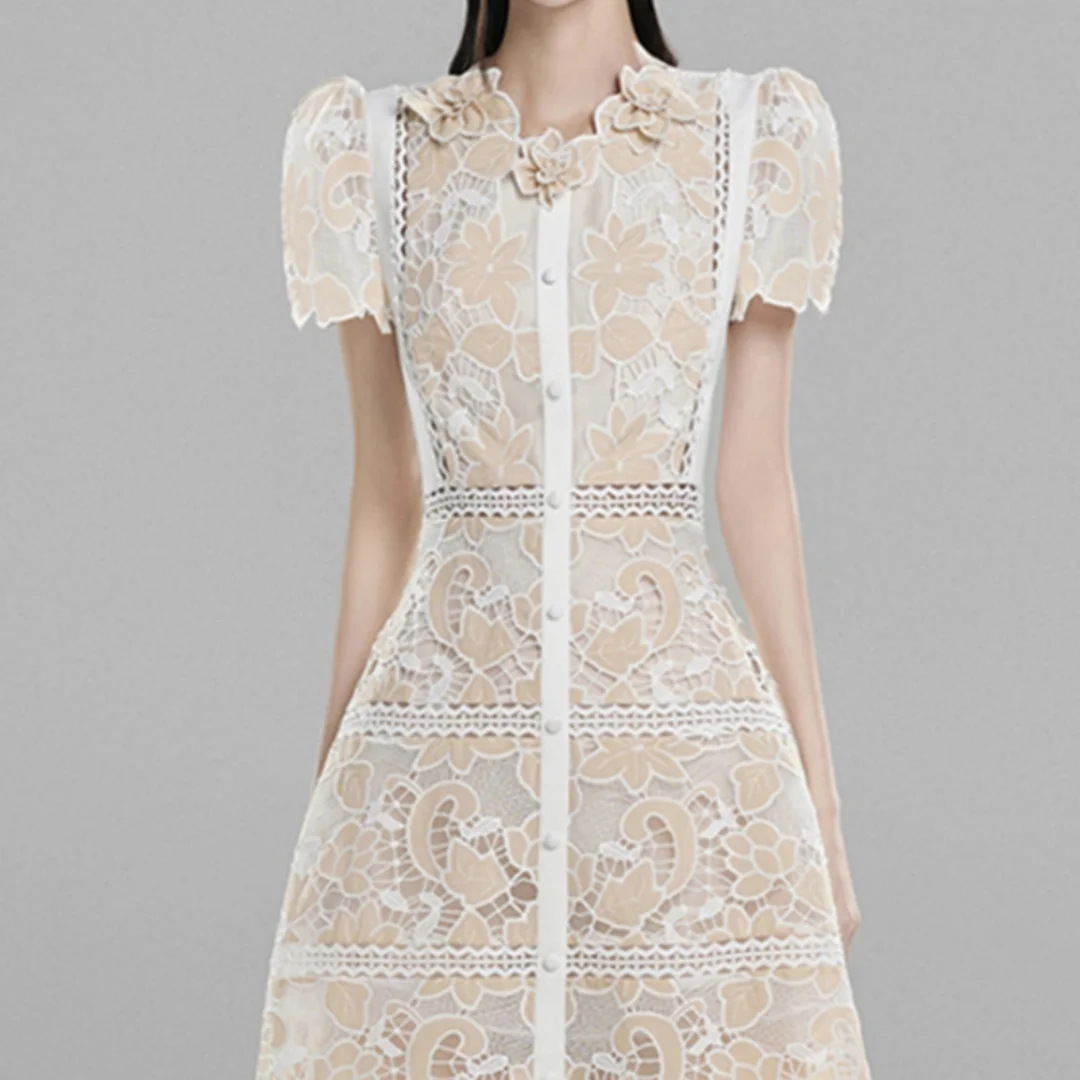 Женское однотонное платье с вышивкой и кружевом Элегантное летнее