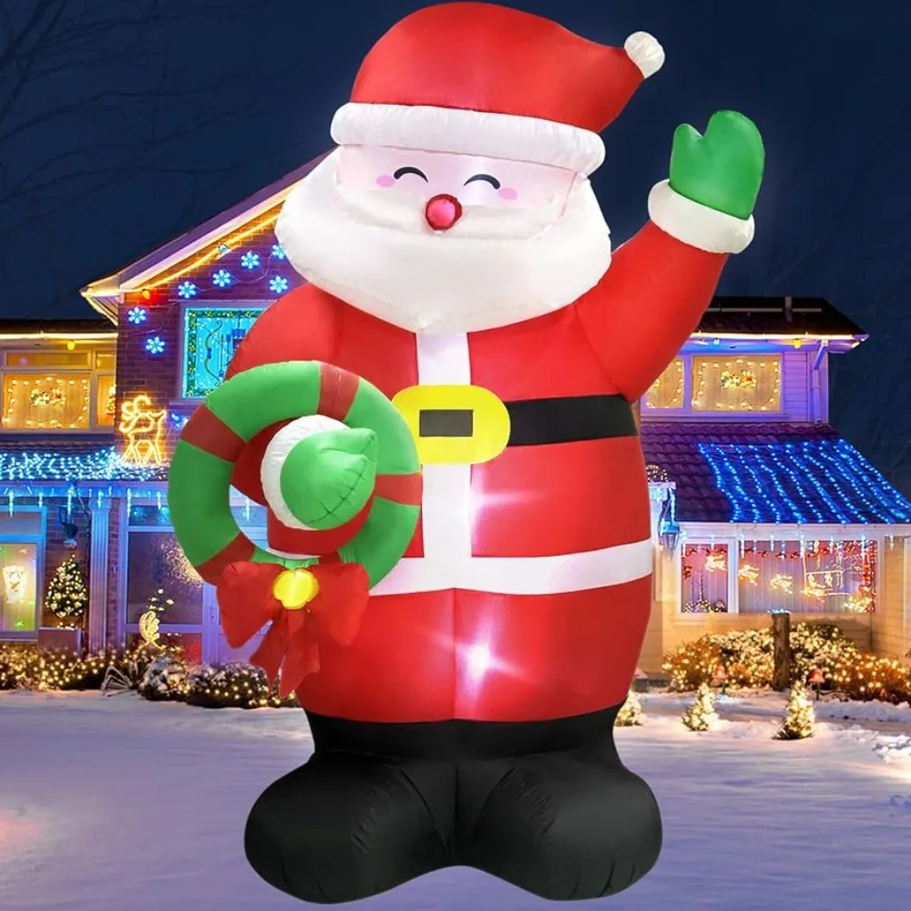 

8 FT Huge Christmas Inflatables Santa Claus Holding Garland Outdoor Decorations, Build in LEDs Outdoor Holiday Decorations