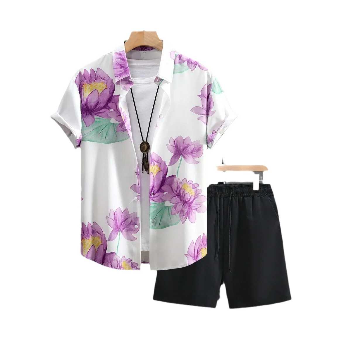 Мужская рубашка с цветочным принтом Гавайские комплекты Повседневная коротким